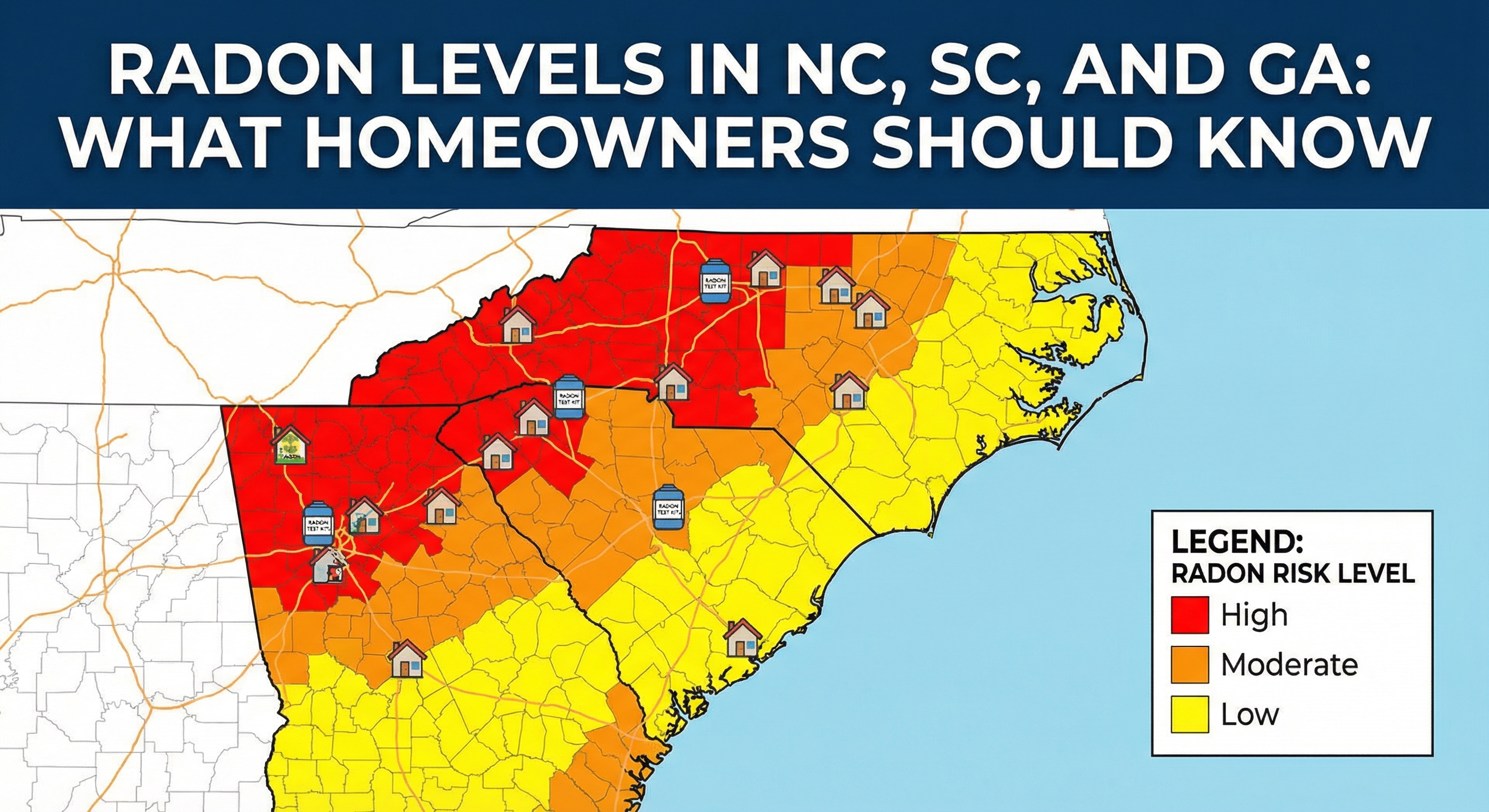 Radon levels in North Carolina South Carolina and Georgia